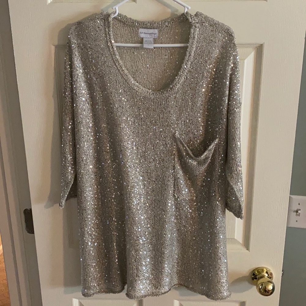 Soft Surrounding silver sheer sparkle tunic,size L